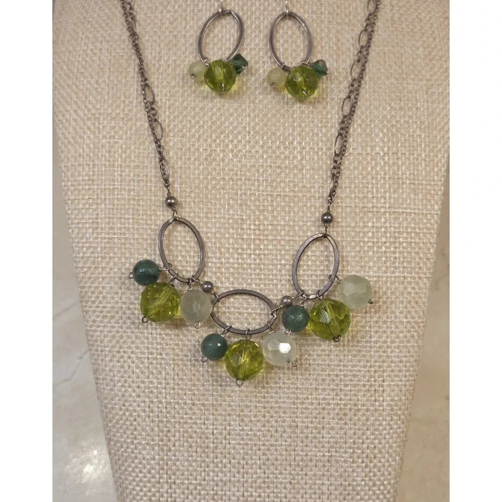 Vintage Barse Beaded Quartz Pendant 17'' - 19'' Necklace‎ & Earrings Set